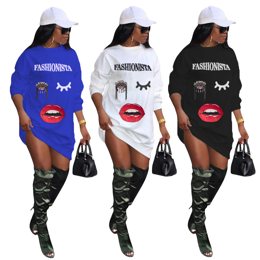 

Fashionista Streetwear Dresses for Women Long Sleeves Outfits Loose Oversized Casual T Shirt Dress 2021