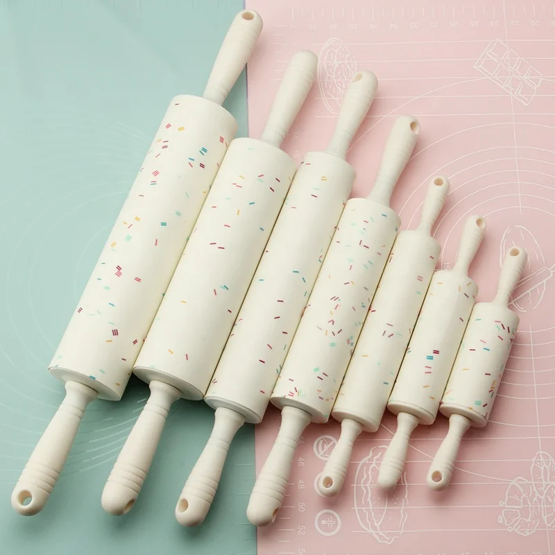 

Color Particles Non-Stick Silicone Rolling Pins with Plastic Handle Pastry Tools For Kids, White