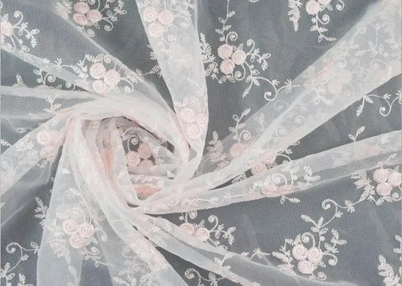 

Embroidered Organza Lace Fabric, Retro 3D Floral Lace, Beautiful Wedding Fabric, Bridal Lace Fabric