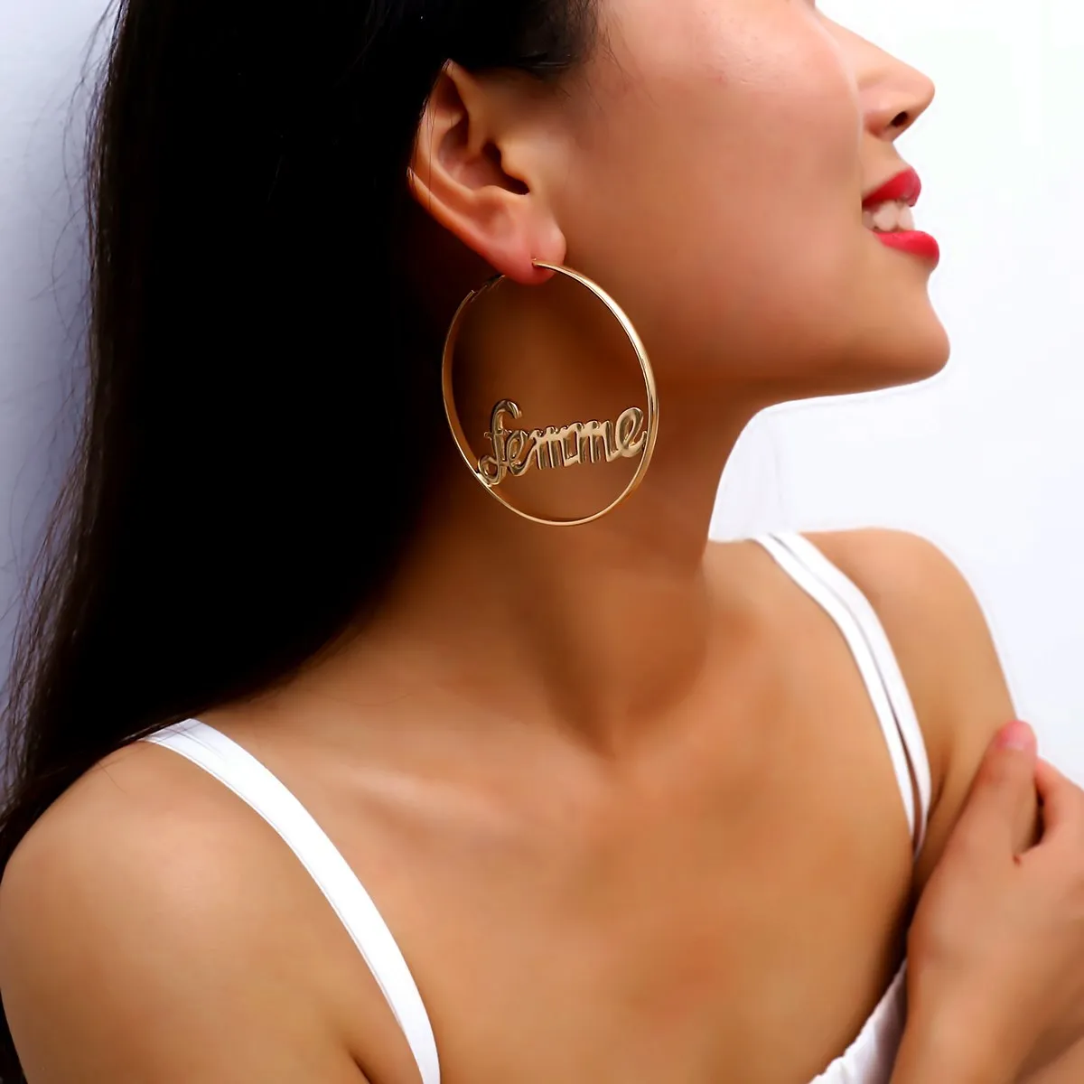 

Exaggerated Gold Plated Filled Baby Word Hoop Earrings Hollow Big Chicana English Alphabet Hoop Earrings For Girls