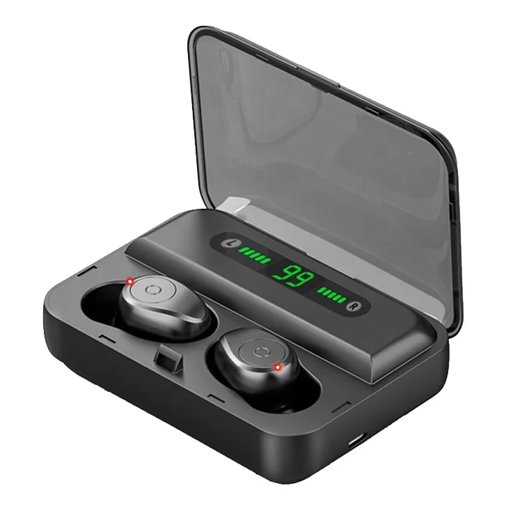 

2020 Updated LED Display Portable Mini TWS Earbuds 2000mAh Power Bank TWS Bluetooth Headsets Sport Wireless Earphones with mic, Black
