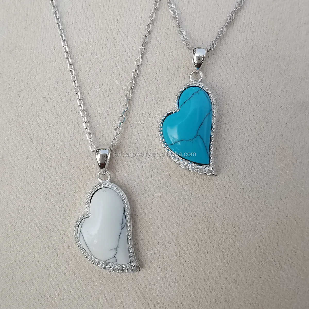 

High quality real solid 925 silver blue white turquoise heart pendant necklace wholesale