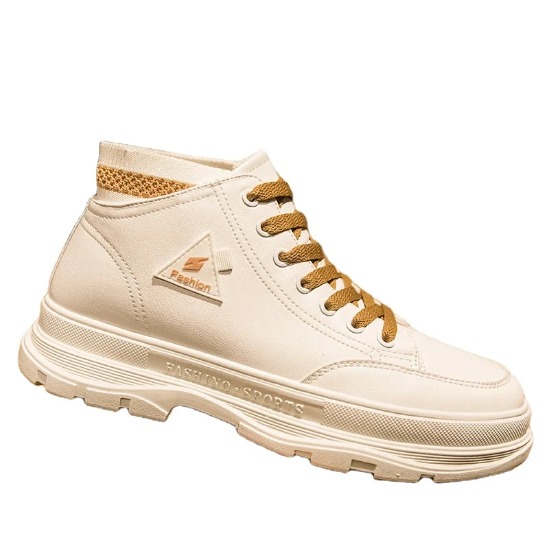 

2021 Autumn New Trend All-Match Leather High-Top Shoes Breathable Men Sneaker Shoes Casual