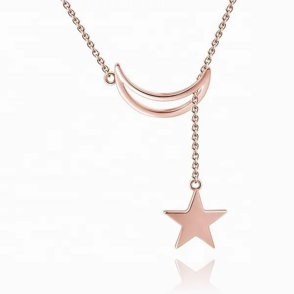 

Fashion Collier Femme Joyas Plata De Ley Crescent Moon And Star Pendant Necklace