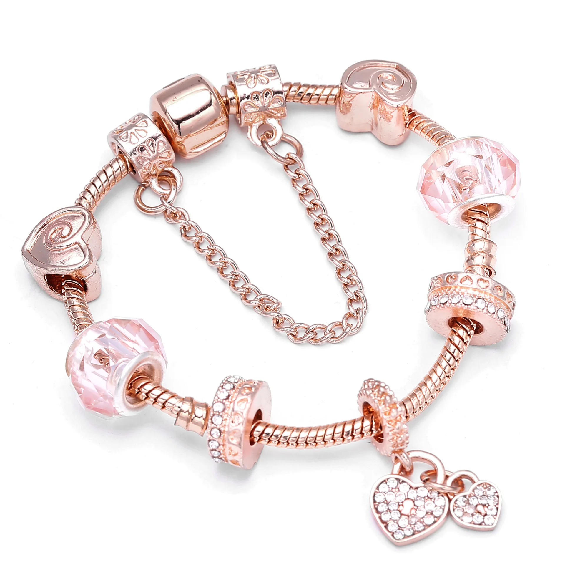 

Gifts INS Fashion rose gold heart Bracelets Charm Crystal Bracelet