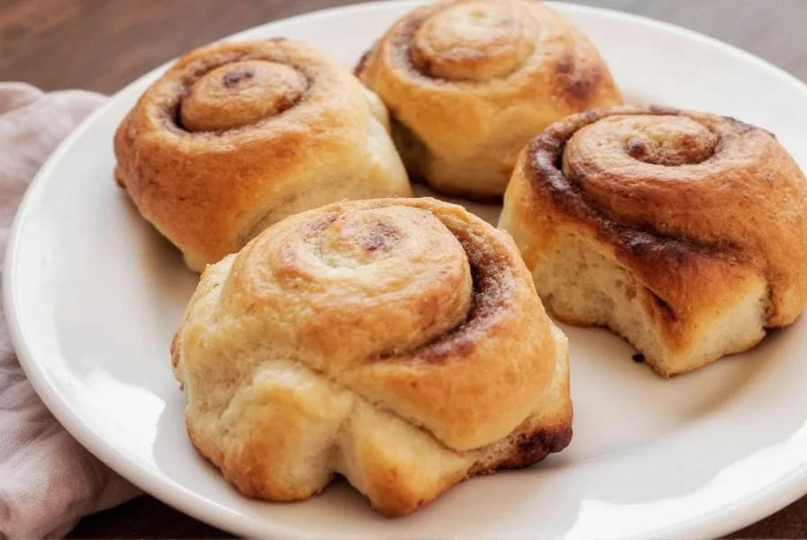 Properly baked cinnamon rolls with melted icing drizzled on top