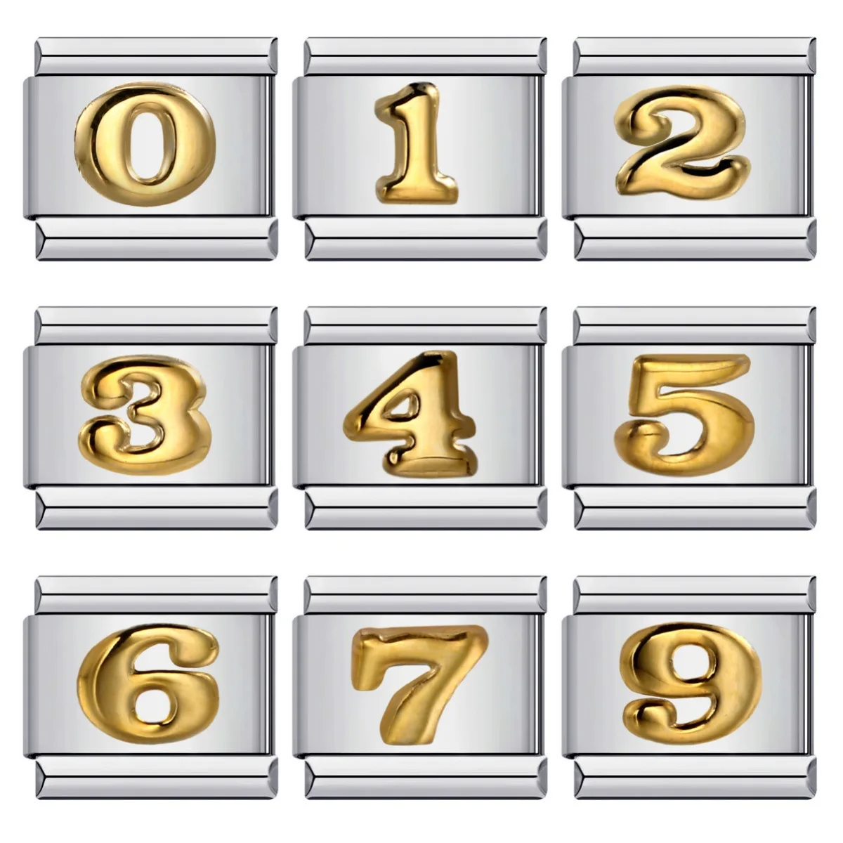 Italian Bracelet Gold Color 0-9 Figure Number Links Charm Fit 9mm Stainless Steel Women Men Bangle DIY Making Jewelry Gifts