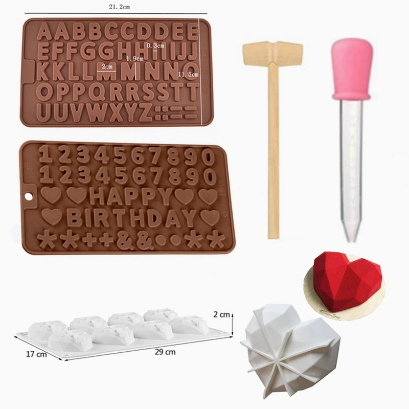 

LOVE'N LV238C eco baking silicone mould Diamond heart mold with wooden hammer Mousse cake tool kit for diy handmade