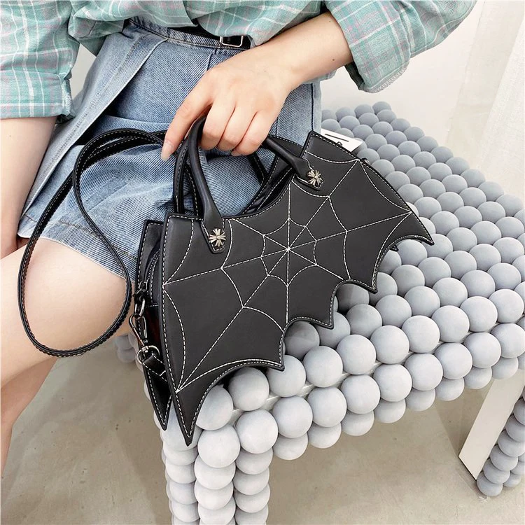 

Wholesale ins new fashion creative design Halloween bat messenger bag black pu leather 2021 handbags for women