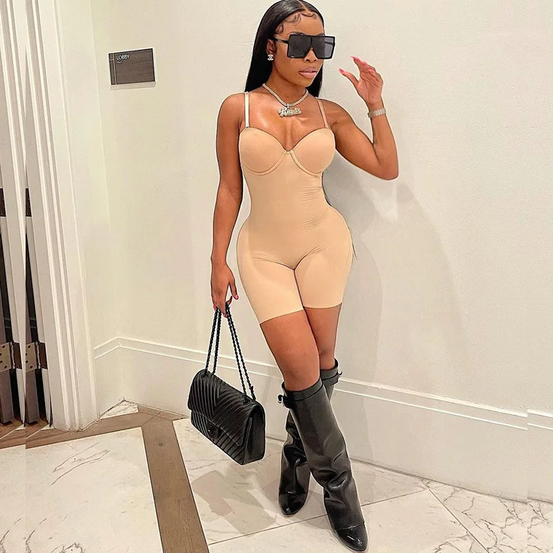 

2021 Autumn Winter Women Solid Strap Playsuit Skinny Sexy Streetwear Sporty Rompers Patchwork Clothes