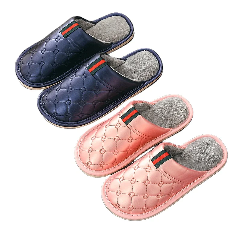 

New warm slippers men and women couple floor non-slip home autumn and winter leather cotton slippers wholesale, Picture
