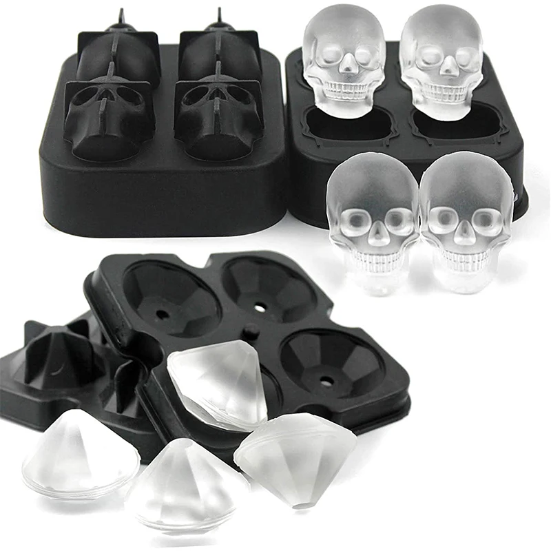 

Private Creative Four Capacity Cool Style Skull Ice Mold 3D Silicone Ice Cube Tray, Black