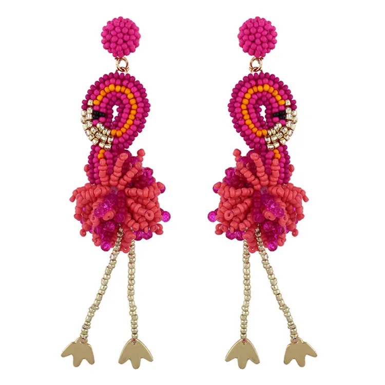 

2020 Fashion Bohemian Handmade Resin Seed Beads Flamingo Earrings For Women Best Gift Flamingos Drop Earring, As picture