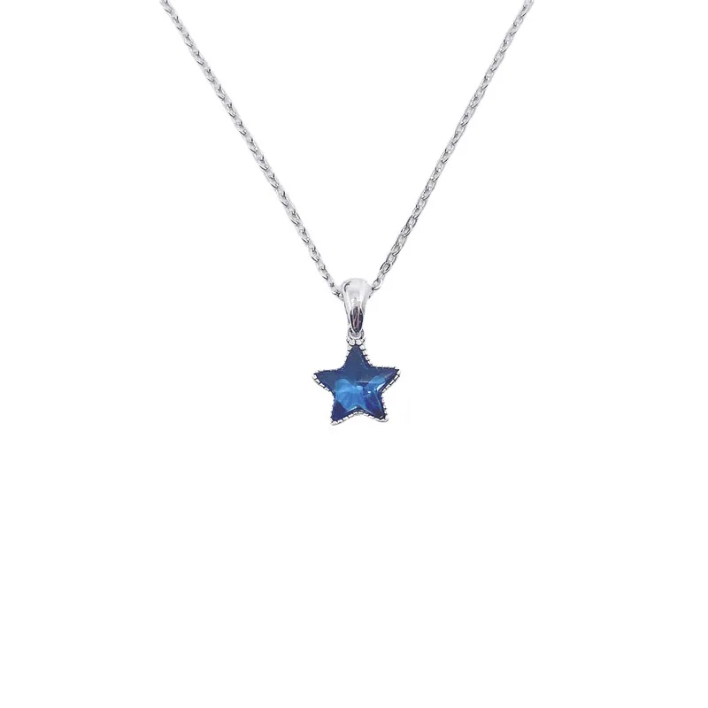 

Sterling Silver S925 Chain Necklace Collar with Star Saphire Zircon Pendant Female Clavicle Jewelry Birthday Gift for Girlfriend