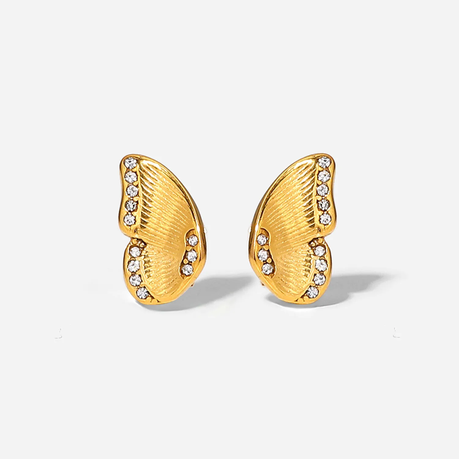 

New 18K Gold Plated Butterfly Wing Stainless Steel Clear Zircon Half Butterfly Stud Earring