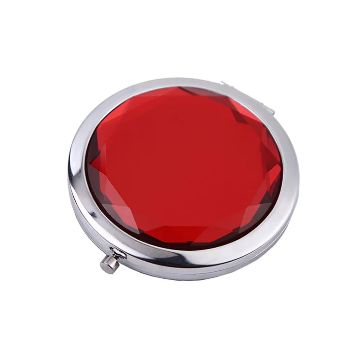 

Crystal Metal Pocket Makeup Fold Round Mirror Portable Cute Personalized