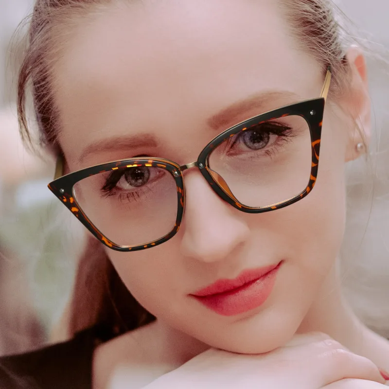 

LBAshades Trendy Tr90 Eyeglasses Frames Cat Eye Optical Glasses Metal Spring Temple Blue Light Block Eyewear Customize