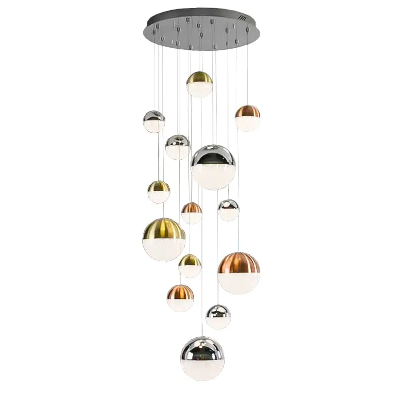 

High ceilings large long pendant light led villa hotel customized hanging lamp colorful ball decorative staircase chandelier