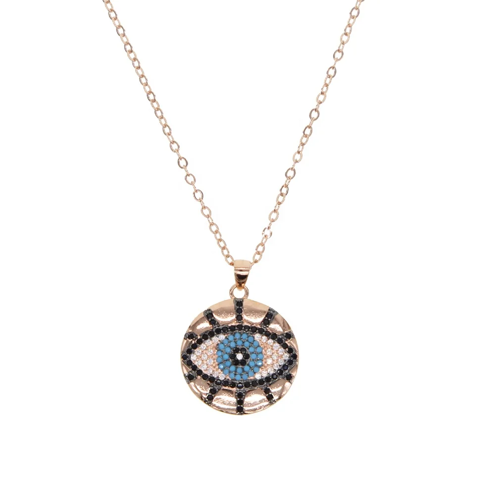 

2021 geometric trendy round coin disco engraved evil eye bohemia Gold Rose gold color necklace