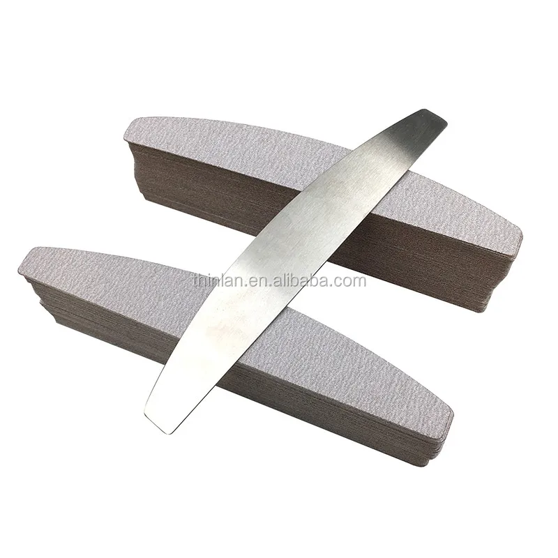 

Durable replaceable sandpaper private label half moon 180/240 grit nail file professional metal stainless steel nail file