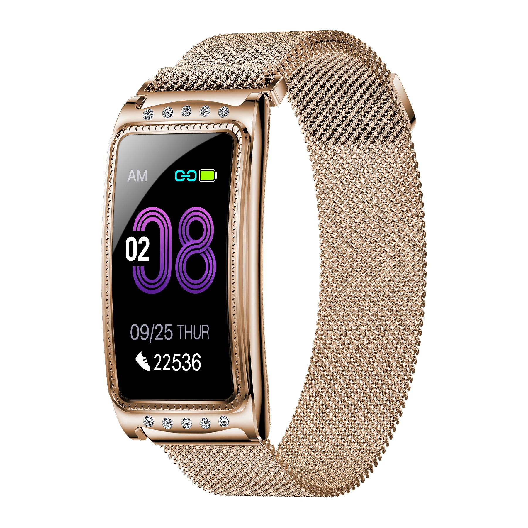 

2021 new fashion women's thin and light smart watch bracelet F28 IP68 anti-Milannis strap electronic sports watch bracelet, Gold, silver,blue