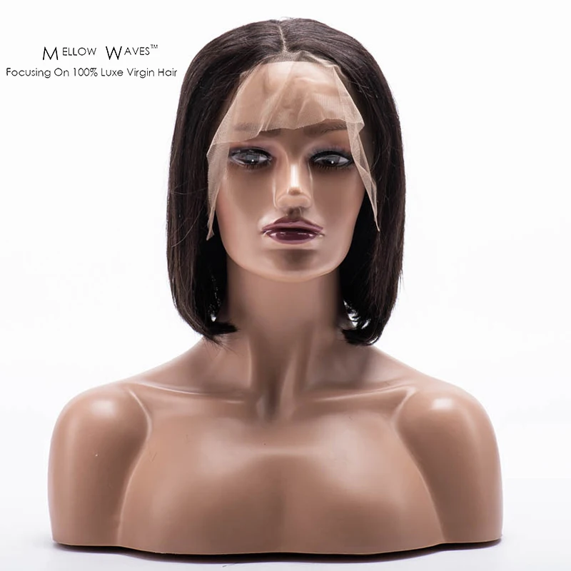 

Mellow Waves short bob Ib color straight lace closures 13X4 brazilian lace frontal wigs cheap human hair wigs vendor, 1b