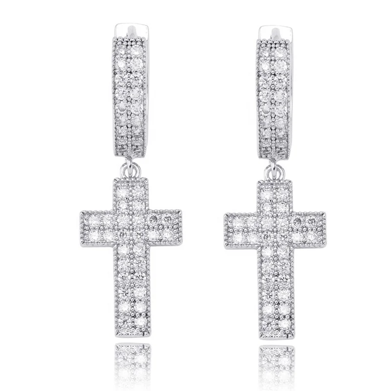 

Hip Hop Full AAA CZ Stone Paved Bling Ice Out Cross Earring for Men Women CZ Stud Earrings Male Fashion Jewelry Drop Shipping