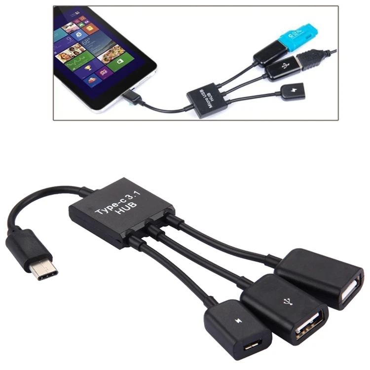 

Factory Wholesale 17.8cm 3 Ports USB-C / Type-C 3.1 OTG Charge HUB Cable Docking Station Hub USB