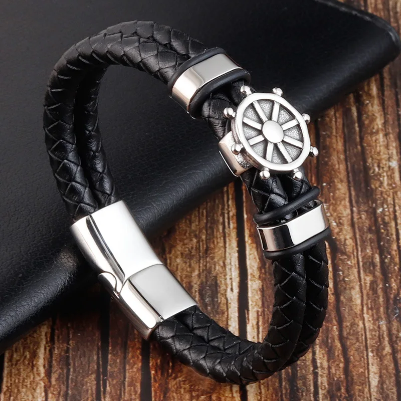 

Wholesale Luxury Men's Charm Men Jewelry Bracelet Vintage Leather Bracelet Magnetic, Black