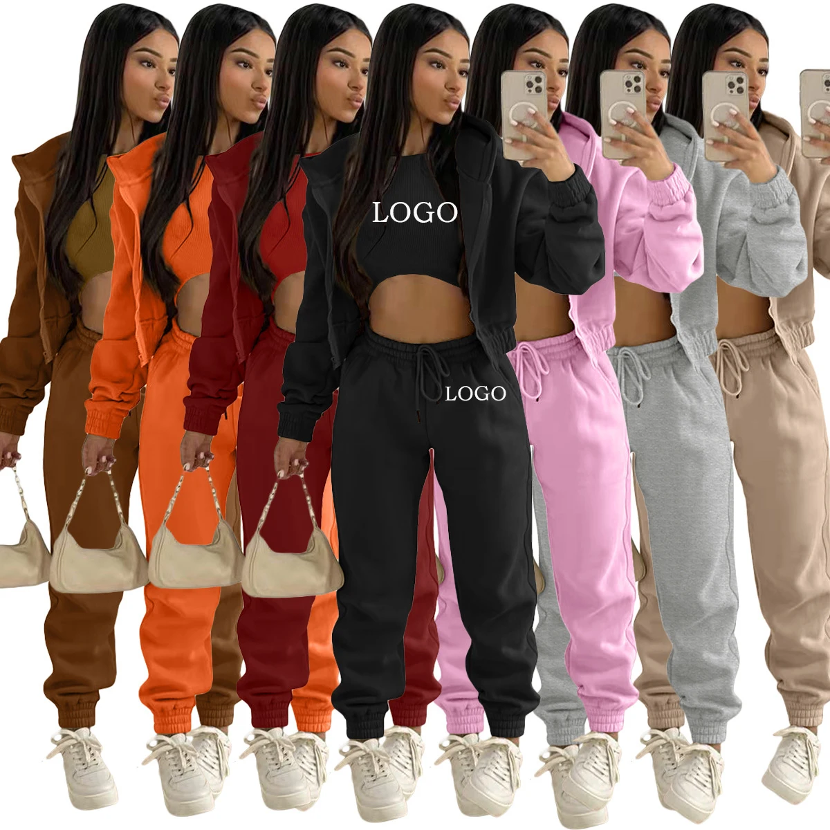

Latest Women's Hoody Fall Two Piece Set Sportswear Outfits Solid Colors Jogger Women 2 Piece Set Pant Leggings Trousers