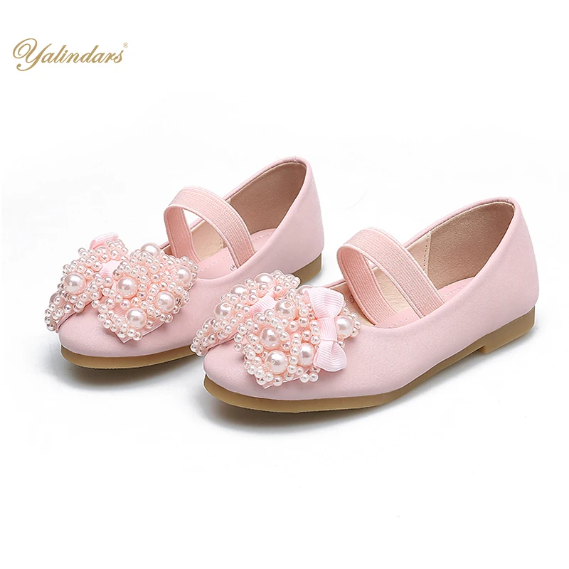 

Children's Wear Little Baby Shoes Princess Toddler Kids Dance Flower Girl Dress Shoes, White and pink