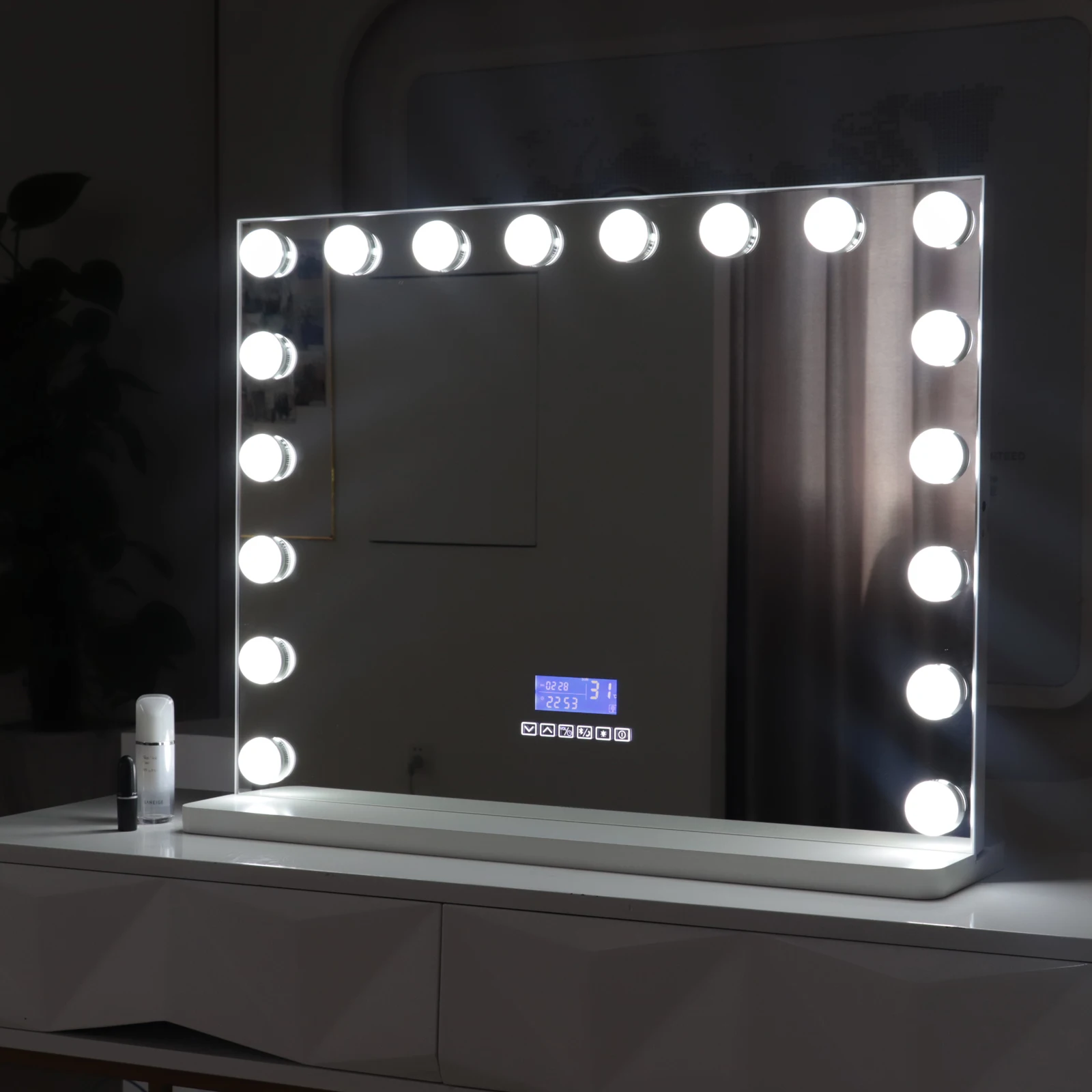 

Tabletop Dressing Table Makeup Vanity Hollywood Mirror With Light Bulbs With Blue tooth speaker, Customize color