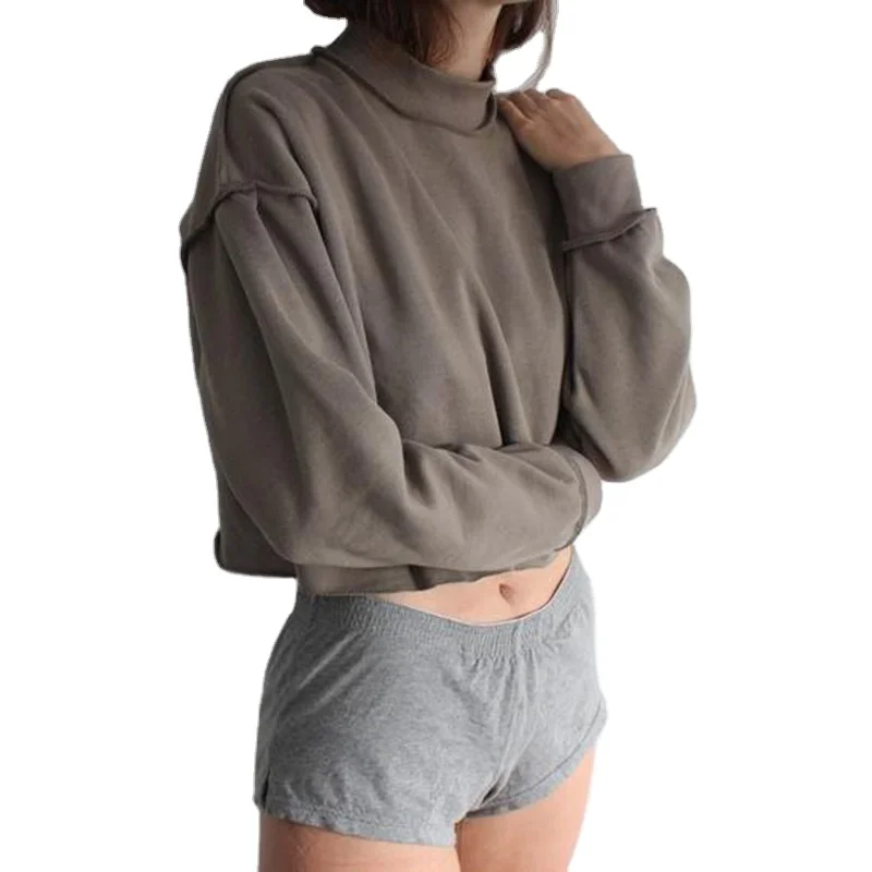 

Autumn winter wholesale ladie oversize cotton womens crop hoodie, Gray,green,black,dark gray