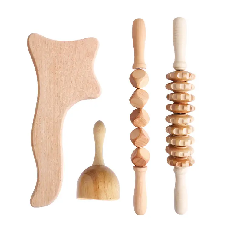 

Body Healthy Wood Therapy 9 Wheel Back Massage Tools Stick Wooden Massager Roller