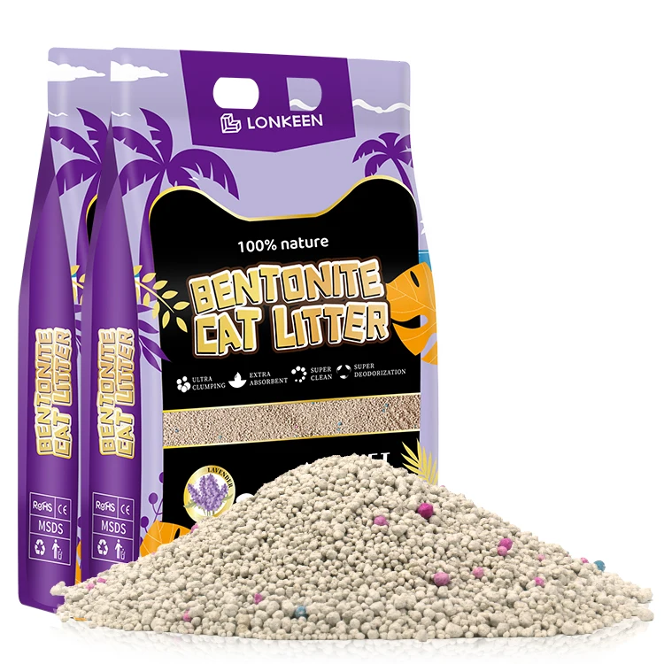 

wholesale Factory price 5L 10L arena para gato low dust natural clumping bentonite cat litter sand with Fragrant, Grayish,can add pink and blue beads