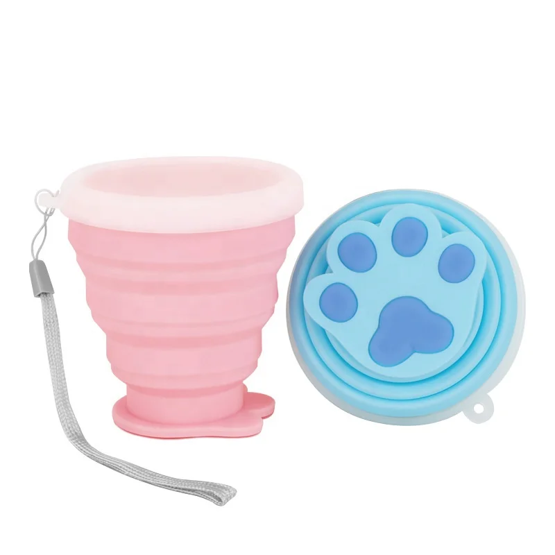 

Hot sale 200ml cute silicone folding cup outdoor expansion cup travel portable with cover, Pink,blue,green,grey