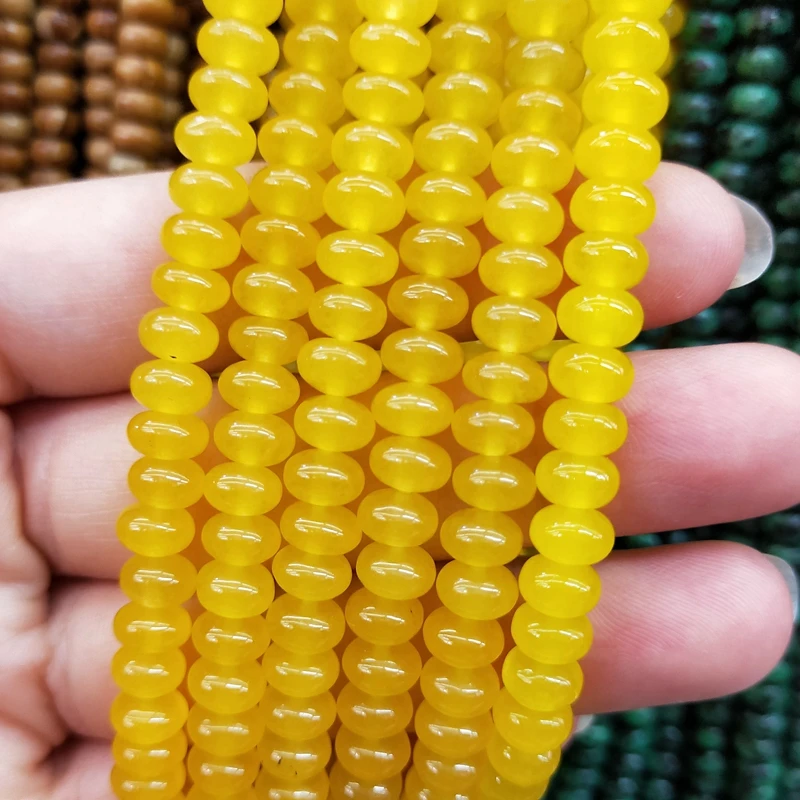 

Wholesale Yellow Agate Stone Bracelet Beads Natural Rondelle Jasper Jade Strands Disc Wheel Jewellery Necklace Jewelry Making, Yellow beads strands