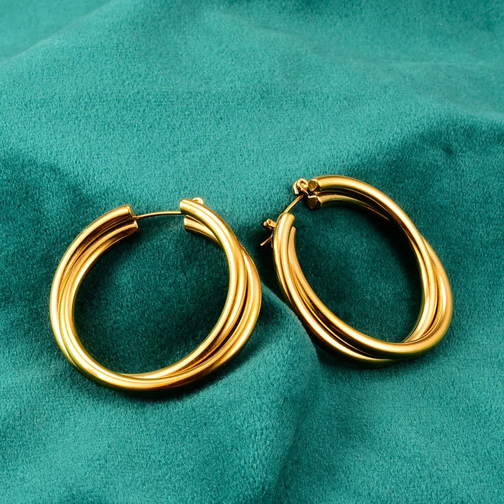 

Wholesale waterproof fashion jewelry Professional Supplier Wholesale Good price18k gold double thick wire earrings for women