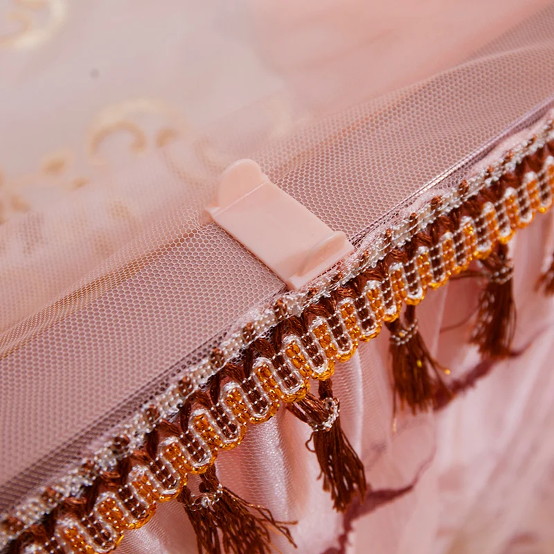 Luxury Square Top Guide Rail Soft Beautiful Lace Tassel Flower 2.1m High Elegant Durable Bed Net