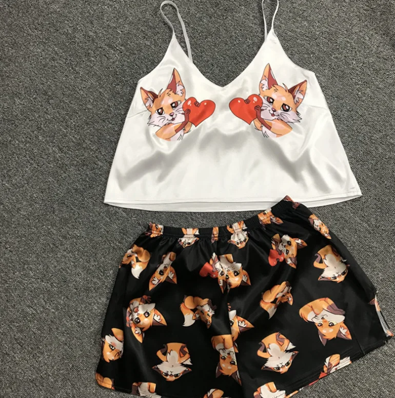 

2021 ladies sexy pajamas new ladies home printing sexy cute pajamas wholesale