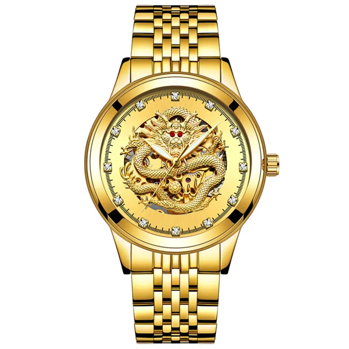

Three-Dimensional Dragon Luxury Brand Mens Watches Automatic Watch Movement Gold Wristwatch, Optional