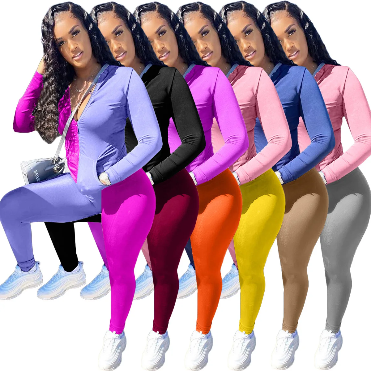 

In stock good quality chill women set knitted branded patchwork casual 2020 womens fall clothing 2 piece