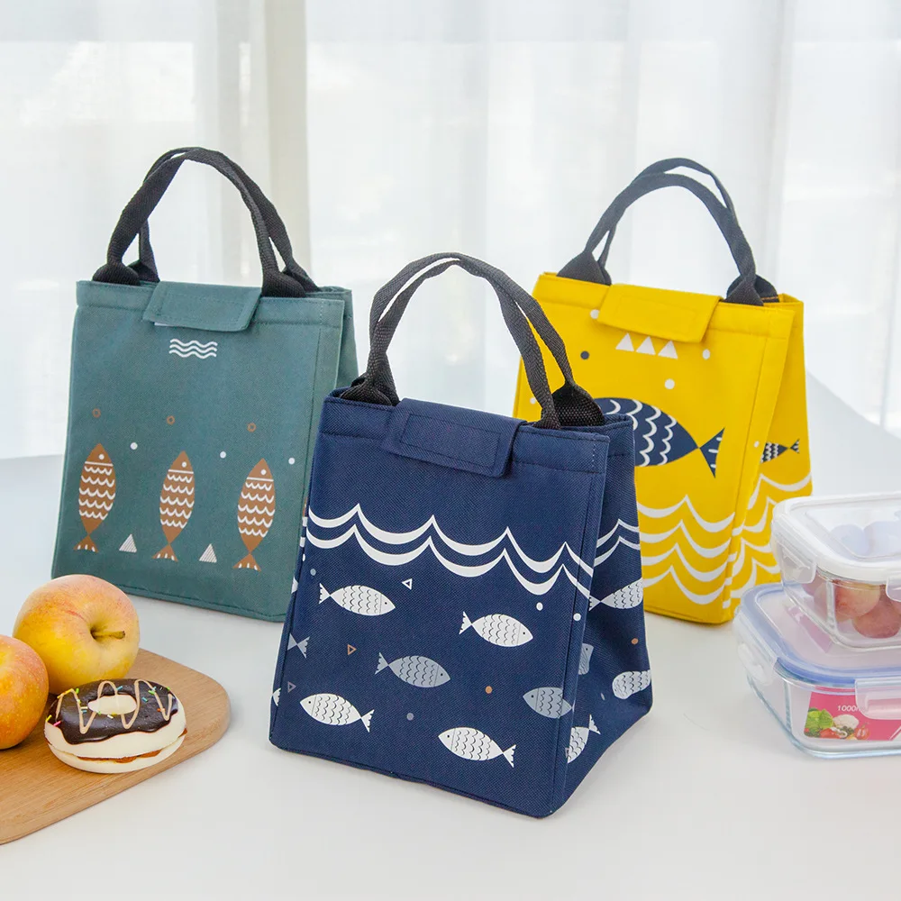 

Cartoon Fish Print Lunch Bag for kids Women Portable Drawstring Cooler Storage Bag Fresh-Keeping Breakfast Fruit Food Ice Pack