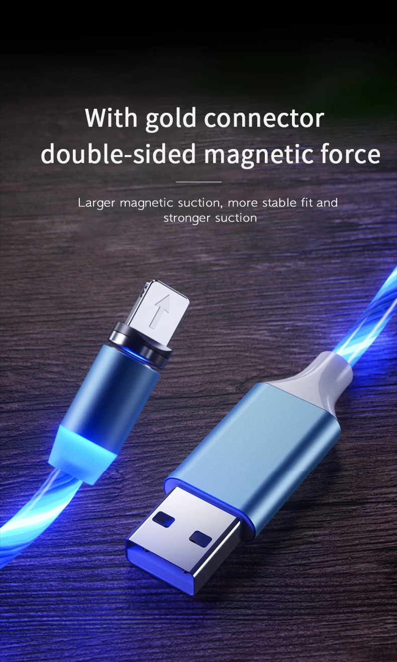 2020 New product Hot wholesale LED Flowing Light Magnetic Charging Cable Cellphone Fast Micro USB Cable Charger Data Cable Line - ANKUX.COM