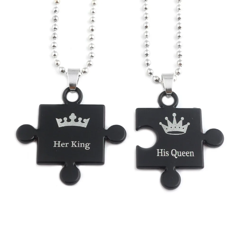 

Valentine's Day Gift Crown Puzzle Necklace Her King His Queen Popular Couple Pendant Necklace, Picture shows