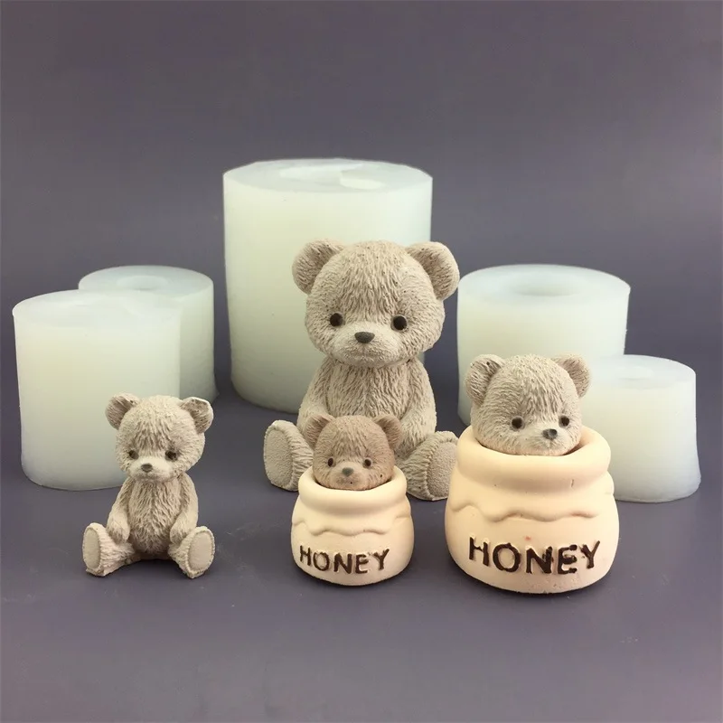 DM997 Teddy Bear Candle Molds Honey Jar Small Bear Silicone Mold for Candle Gypsum Concrete Cement Plaster Craft Making