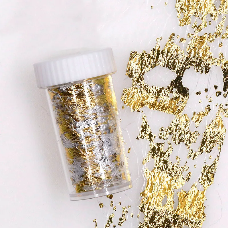 

Gold and silver foil nail art jewelry light luxury nail art decoration ins style Japanese mesh tinfoil paper