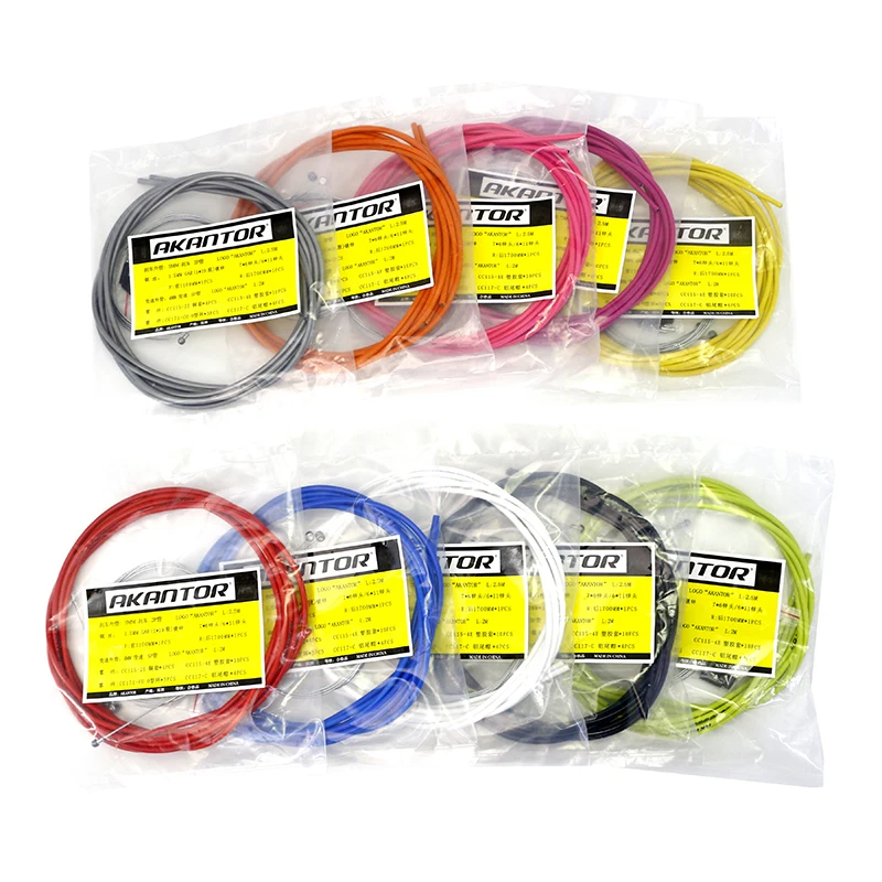 

AKANTOR brake shifter cable set brake line pipe road bicycle wire core housing MTB bike line tube bicycle inner cable kit, Black blue red purple yellow green white pink orange gray