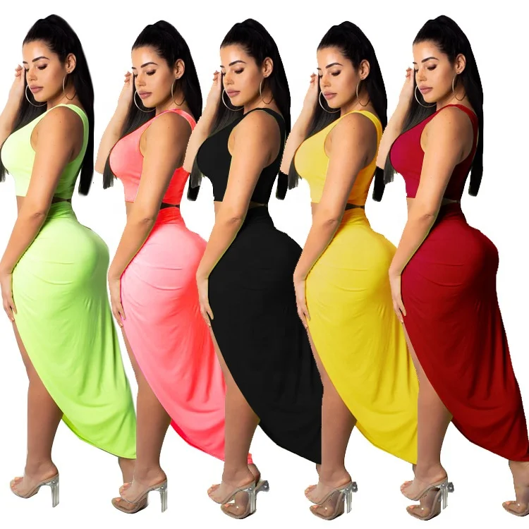 

2021 One-shoulder Condole belt suit two piece sexy suit women Pleated solid color skirt suits, Custom color