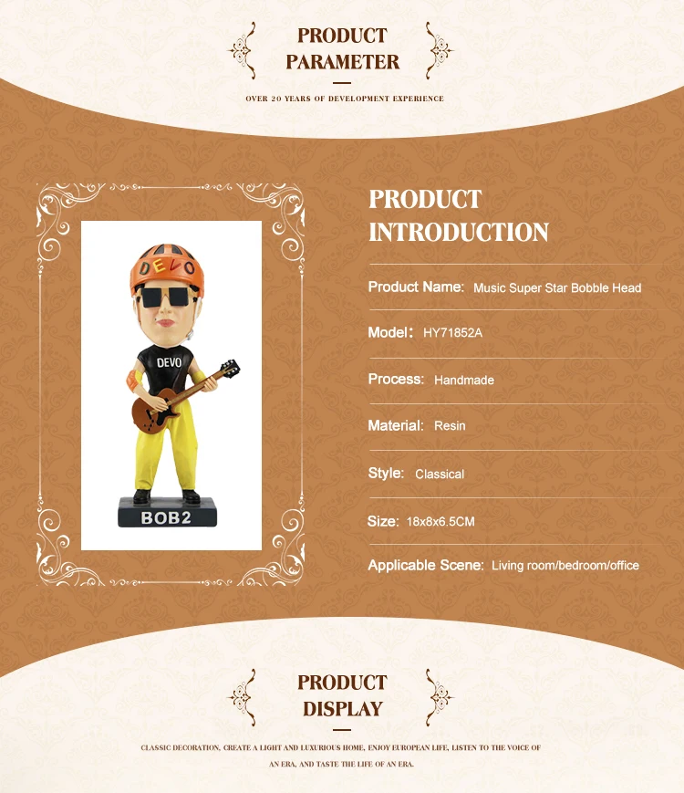 High Quality Handmade  Funny Resin Music Super Star Bobble Head Figurine